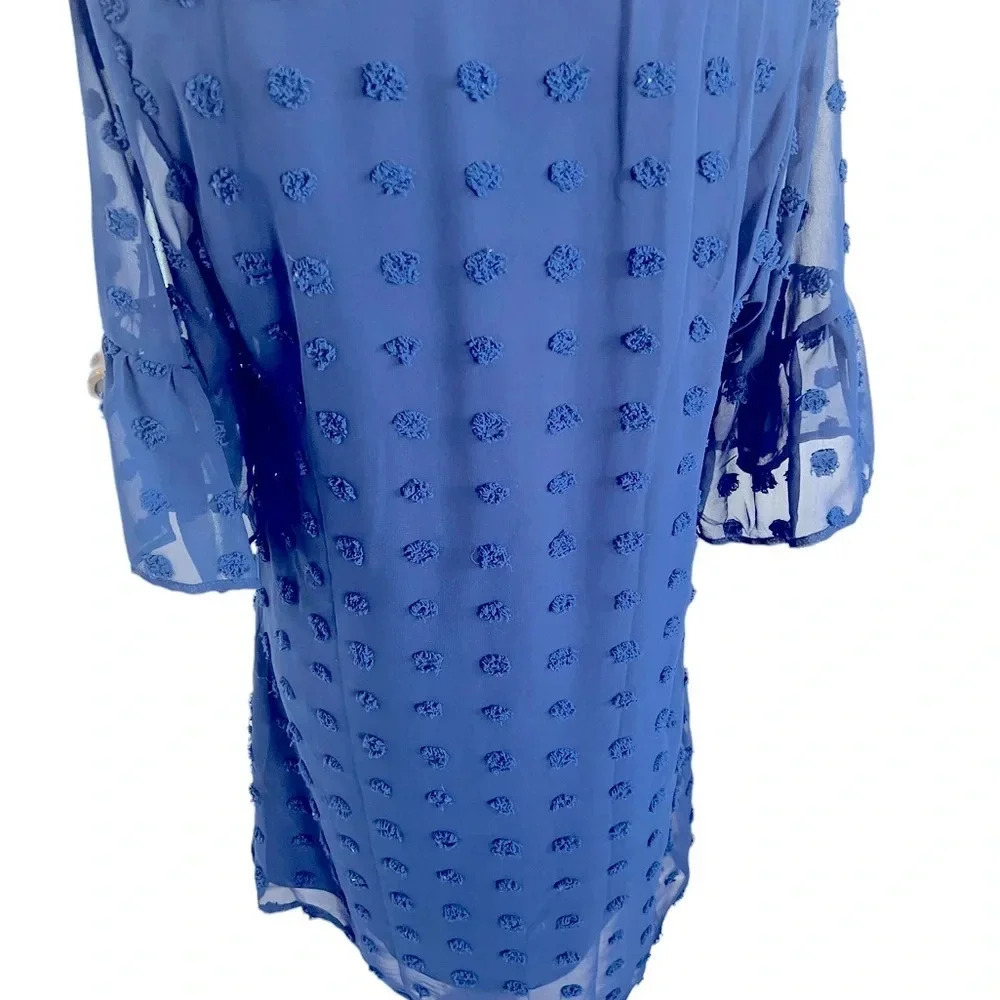 Navy Blue Textured Polka Dot Fully Lines Dress M - Picture 9 of 9
